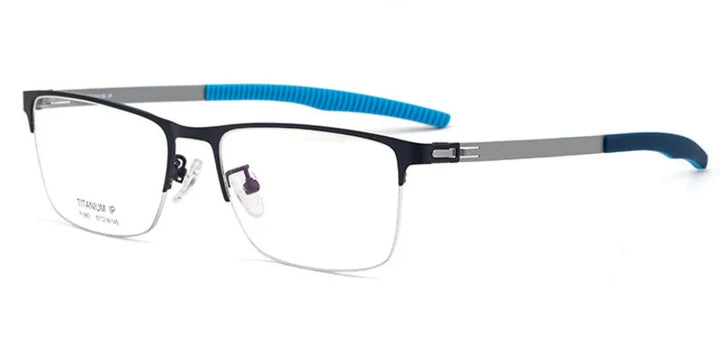 Brightzone Unisex Semi Rim Square Titanium Eyeglasses 71204 Semi Rim Brightzone Blue Frame