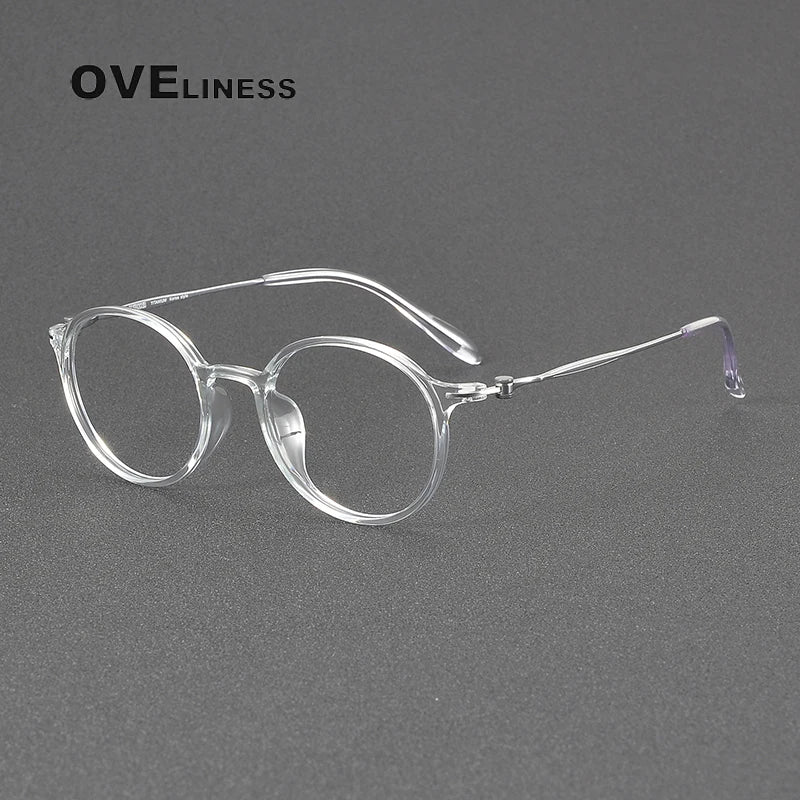 Oveliness Unisex Full Rim Round Acetate Titanium Eyeglasses 8667 Full Rim Oveliness transparent  