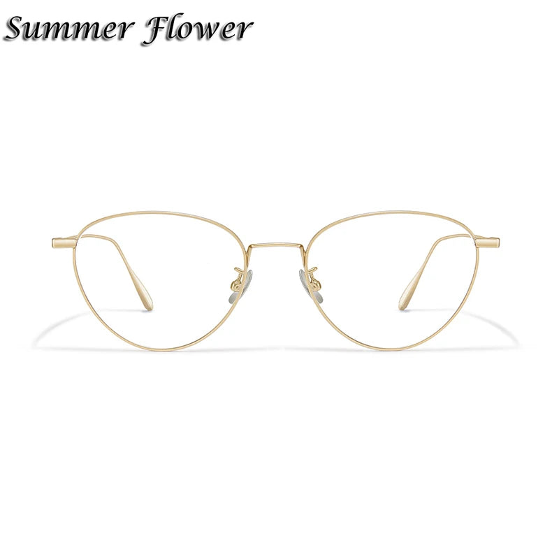 Summer Flower Unisex Full Rim Square Cat Eye Titanium Eyeglasses 814519 Full Rim Summer Flower Gold