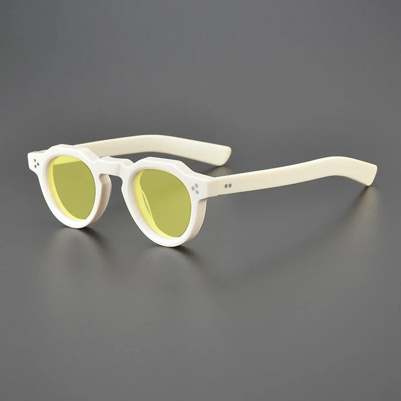 Gatenac Unisex Full Rim Flat Top Round Acetate Polarized Sunglasses M002 Sunglasses Gatenac Milky Yellow  
