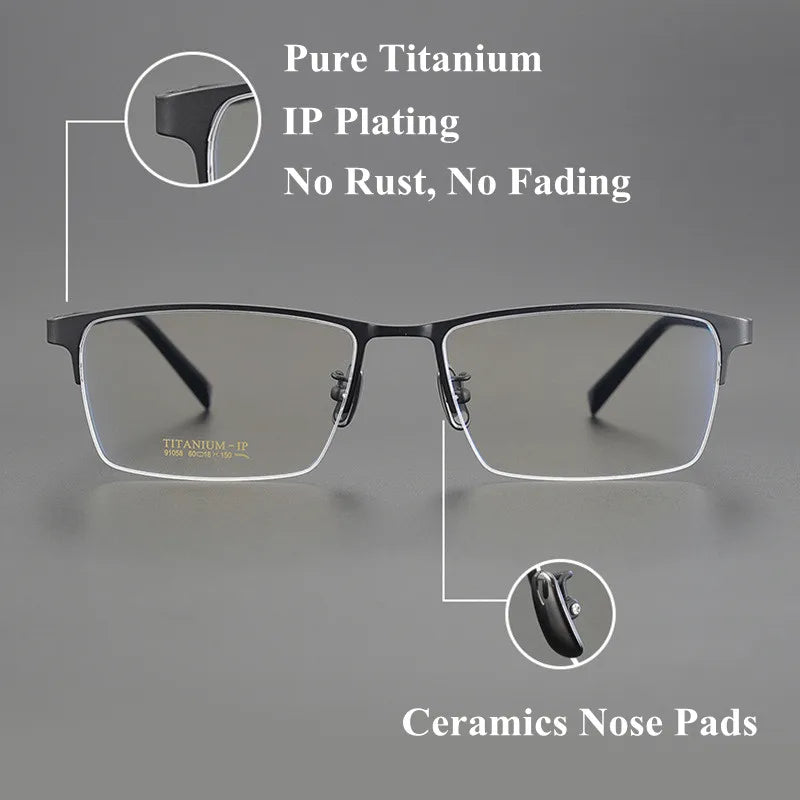 Chashma Ottica Men's Semi Rim Big Square Titanium Eyeglasses 91058 Semi Rim Chashma Ottica   