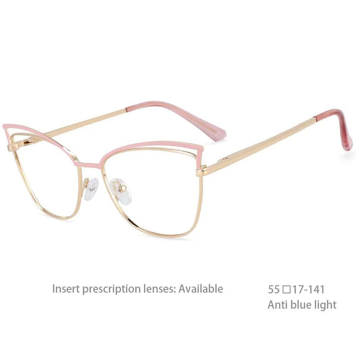 CCSpace Women's Full Rim Square Cat Eye Alloy Frame Eyeglasses 54396 Full Rim CCspace Pink China 