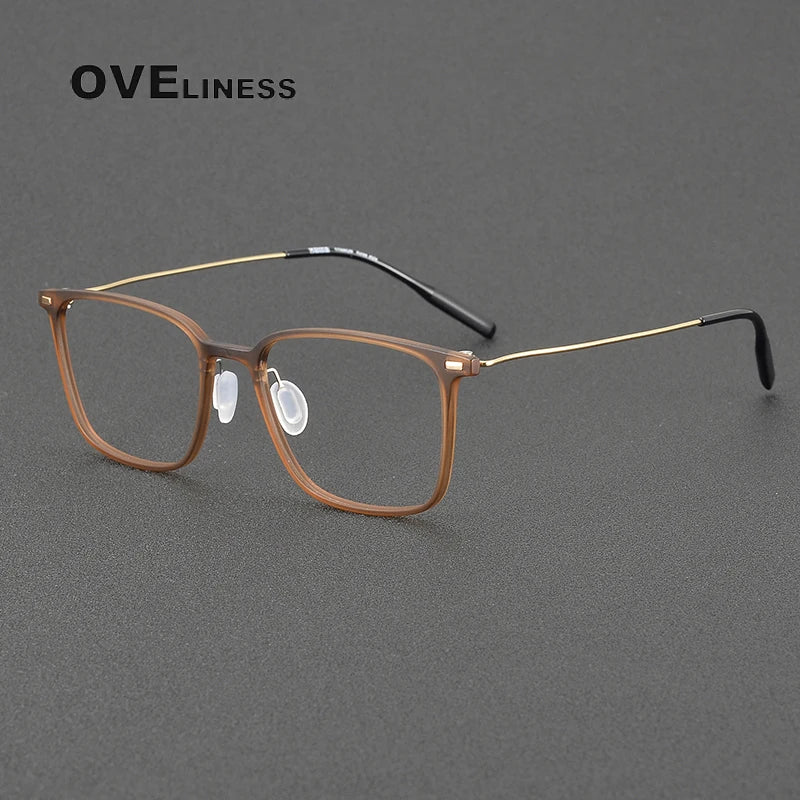 Oveliness Women's Full Rim Square Acetate Titanium Eyeglasses 8673 Full Rim Oveliness tea gold  