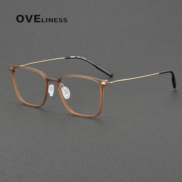 Oveliness Women's Full Rim Square Acetate Titanium Eyeglasses 8673 Full Rim Oveliness tea gold  