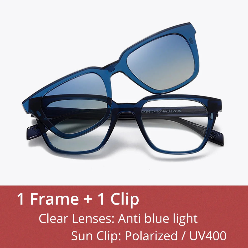 Ralferty Unisex Full Rim Square Tr 90 Alloy Eyeglasses Clip On Sunglasses 534205