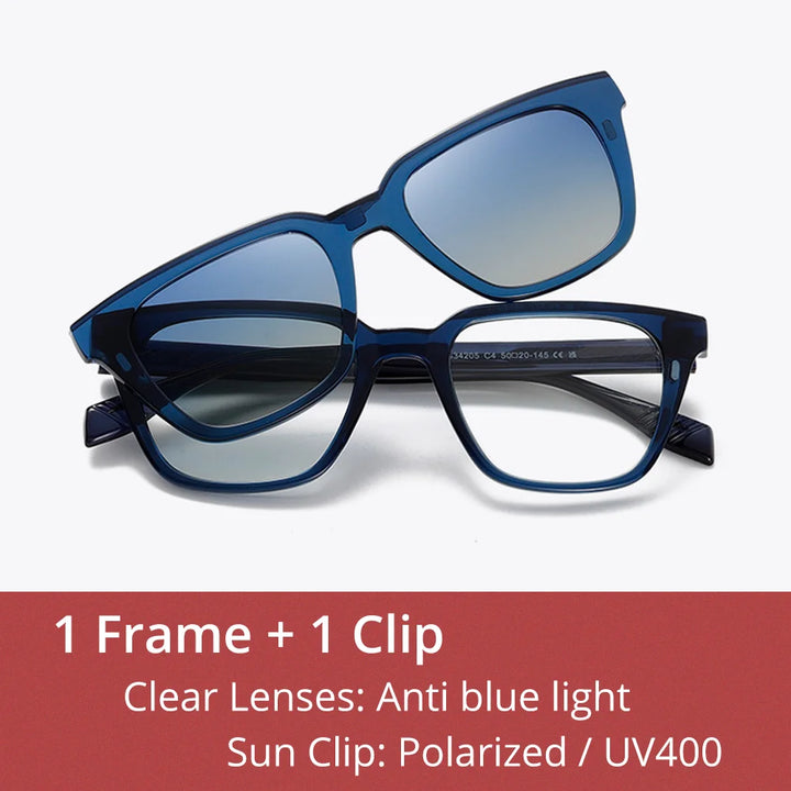 Ralferty Unisex Full Rim Square Tr 90 Alloy Eyeglasses Clip On Sunglasses 534205