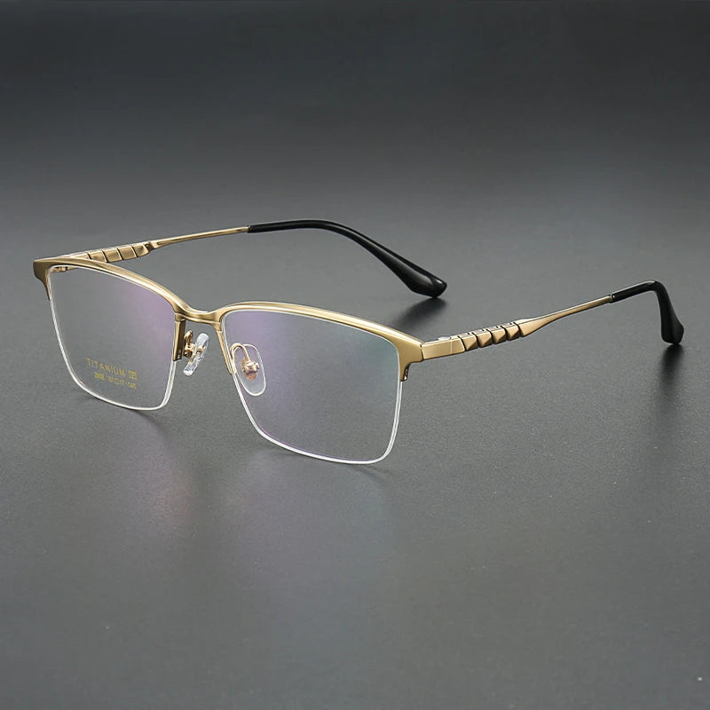 Muzz Men's Semi Rim Brow Line Square Titanium Eyeglasses 82908
