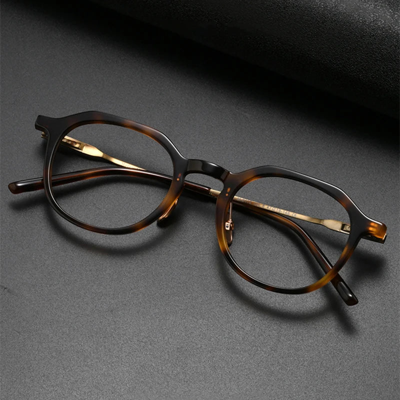 Black Mask Unisex Full Rim Flat Top Oval Acetate Titanium Eyeglasses 368112