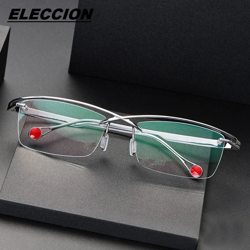 Eleccion Men's Semi Rim Square Brow Line Titanium Eyeglasses 40218 Semi Rim Eleccion