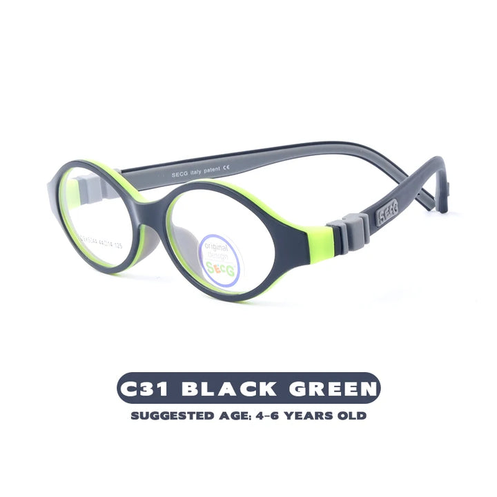 Secg Unisex Children's Full Rim Round Tr 90 Silicone Eyeglasses 2044 Full Rim Secg C31 BLACK GREEN  