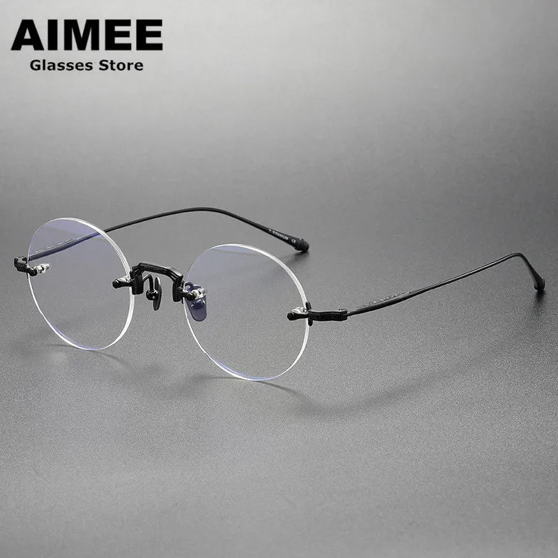 Aimee Men's Rimless Round Titanium Eyeglasses 3105 Rimless Aimee Black  