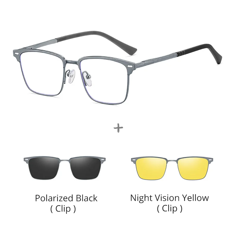 Ralferty Women's Full Rim Square Mg Al Eyeglasses Clip On Sunglasses 517044