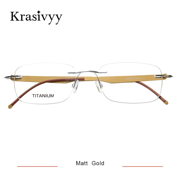 Krasivyy Unisex Rimless Square Screwless Titanium Eyeglasses 5002 Rimless Krasivyy Matt  Gold  