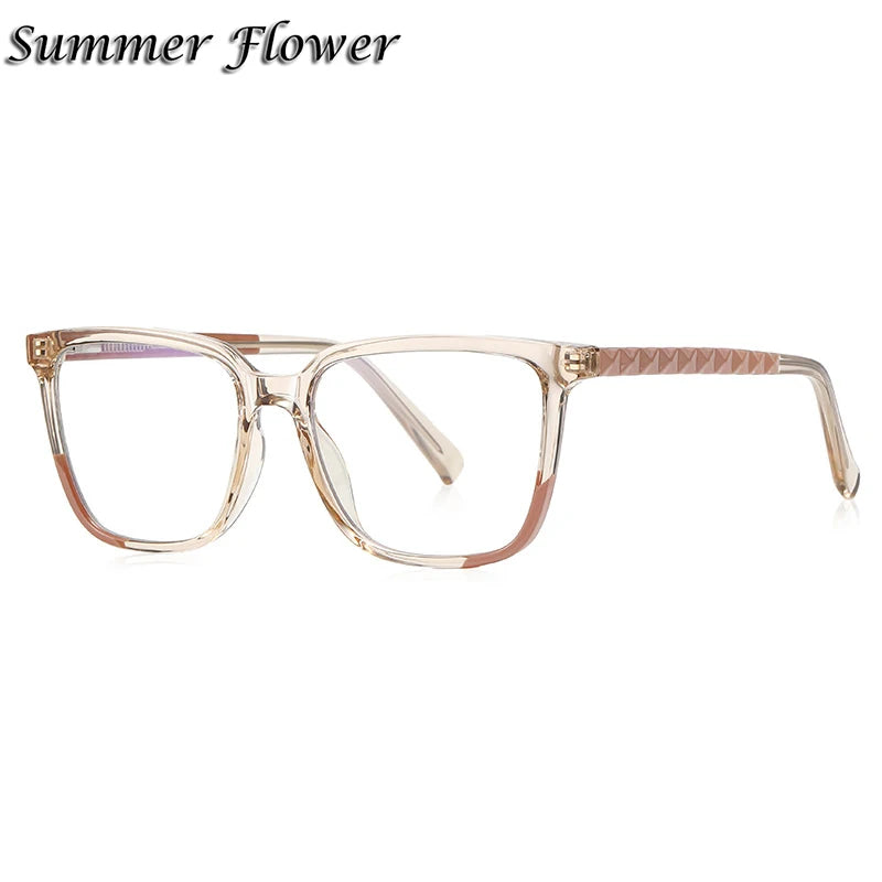 Summer Flower Women's Full Rim Square Tr 90 Titanium Eyeglasses 82135 Full Rim Summer Flower Brown Camel