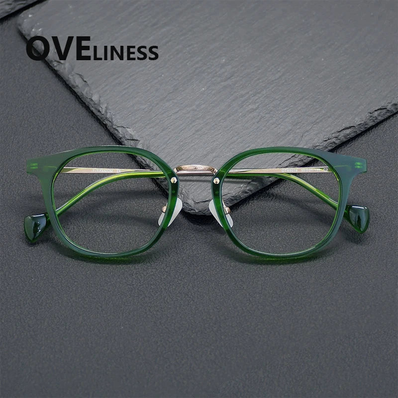 Oveliness Unisex Full Rim Round Acetate Titanium Eyeglasses 936019