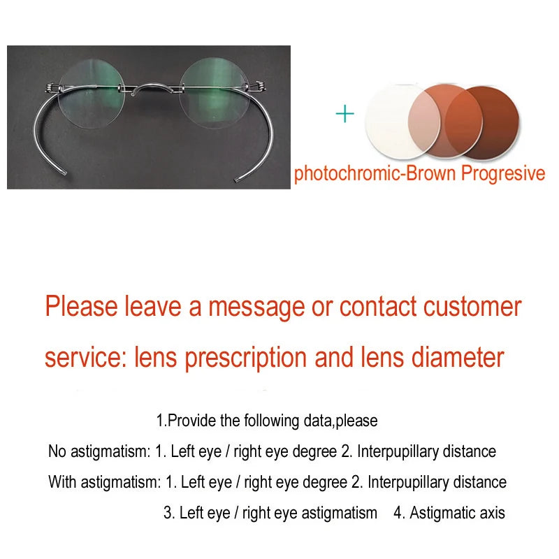 Yujo Unisex Rimless Round Screwless Stainless Steel Eyeglasses 3642 Rimless Yujo Progresive CHINA