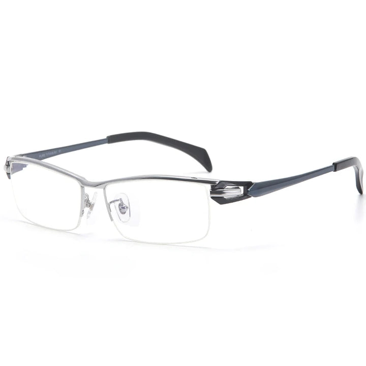 Aror Unisex Semi Rim Square Titanium Eyeglasses 94284 Semi Rim Aror Silvery BlacK Blue