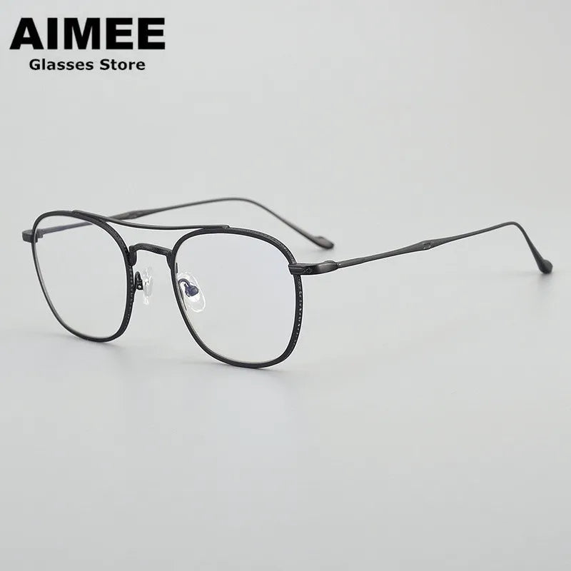 Aimee Unisex Full Rim Square Double Bridge Titanium Eyeglasses 195925