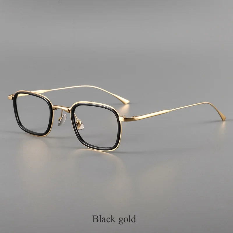 KatKani Mens Full Rim Square Titanium Eyeglasses 19052 Full Rim KatKani Eyeglasses Black gold  