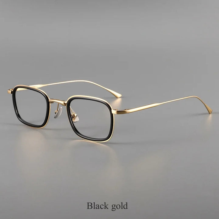 KatKani Mens Full Rim Square Titanium Eyeglasses 19052 Full Rim KatKani Eyeglasses Black gold  
