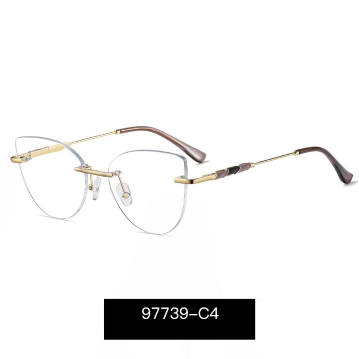 Momoja Women's Rimless Oval Cat Eye Alloy Eyeglasses 97739
