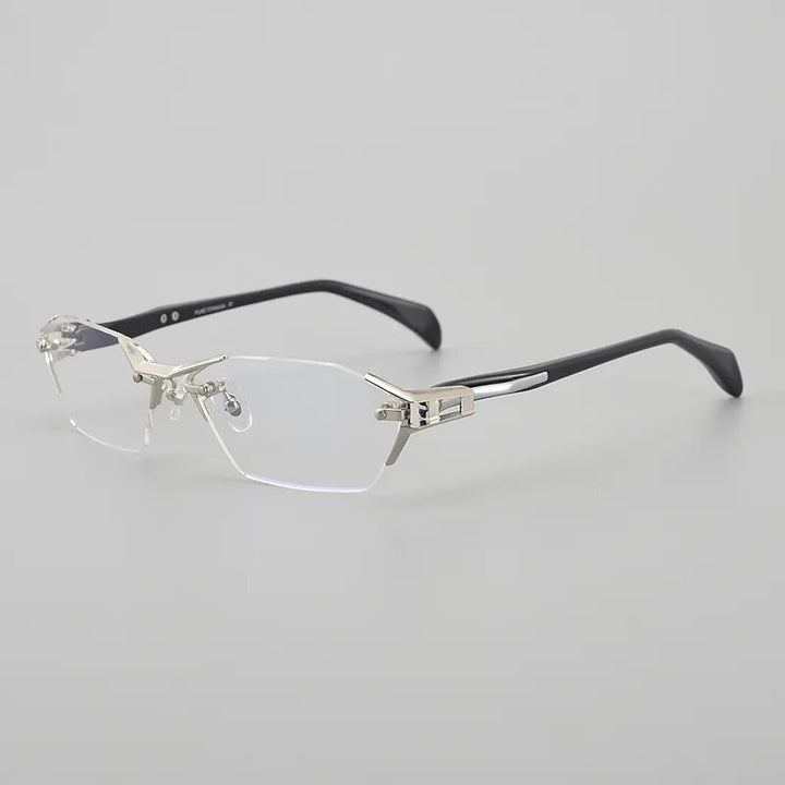 Muzz Men's Rimless Square Titanium Acetate Eyeglasses 1141w Rimless Muzz Silver  