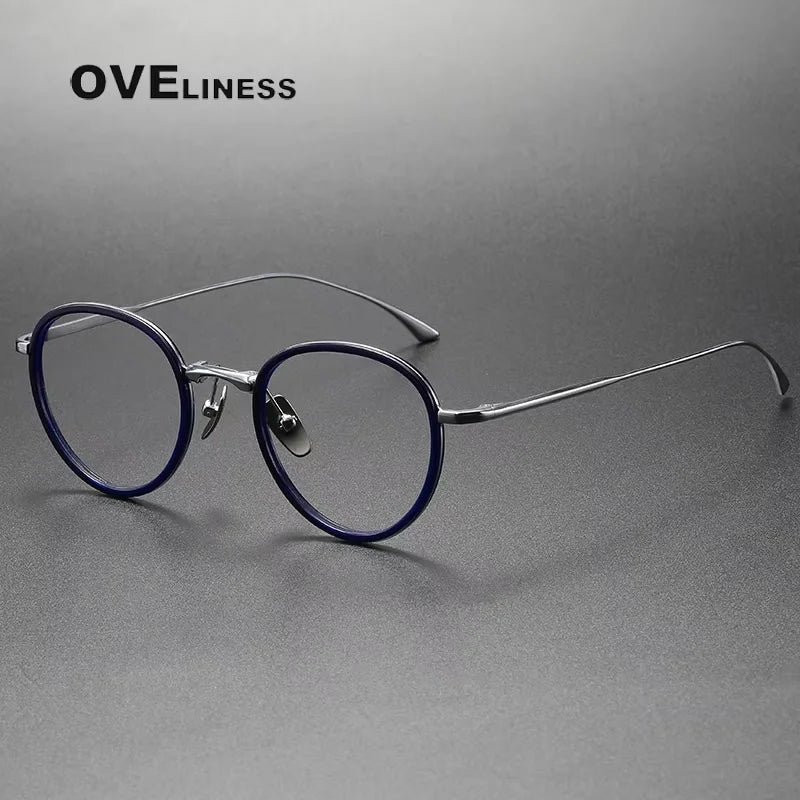 Oveliness Women's Full Rim Round Acetate Titanium Eyeglasses 713522 Full Rim Oveliness blue silver