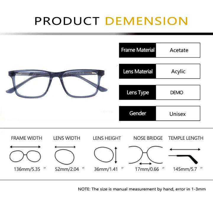 Esnbie 602223 Womens Full Rim Brow Line Square Acetate Frames — view 2 | Esnbie at FuzWeb