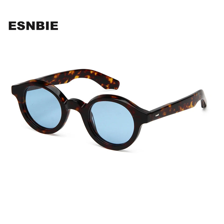 Esnbie Unisex Full Rim Round Thick Acetate Tac Sunglasses 240821
