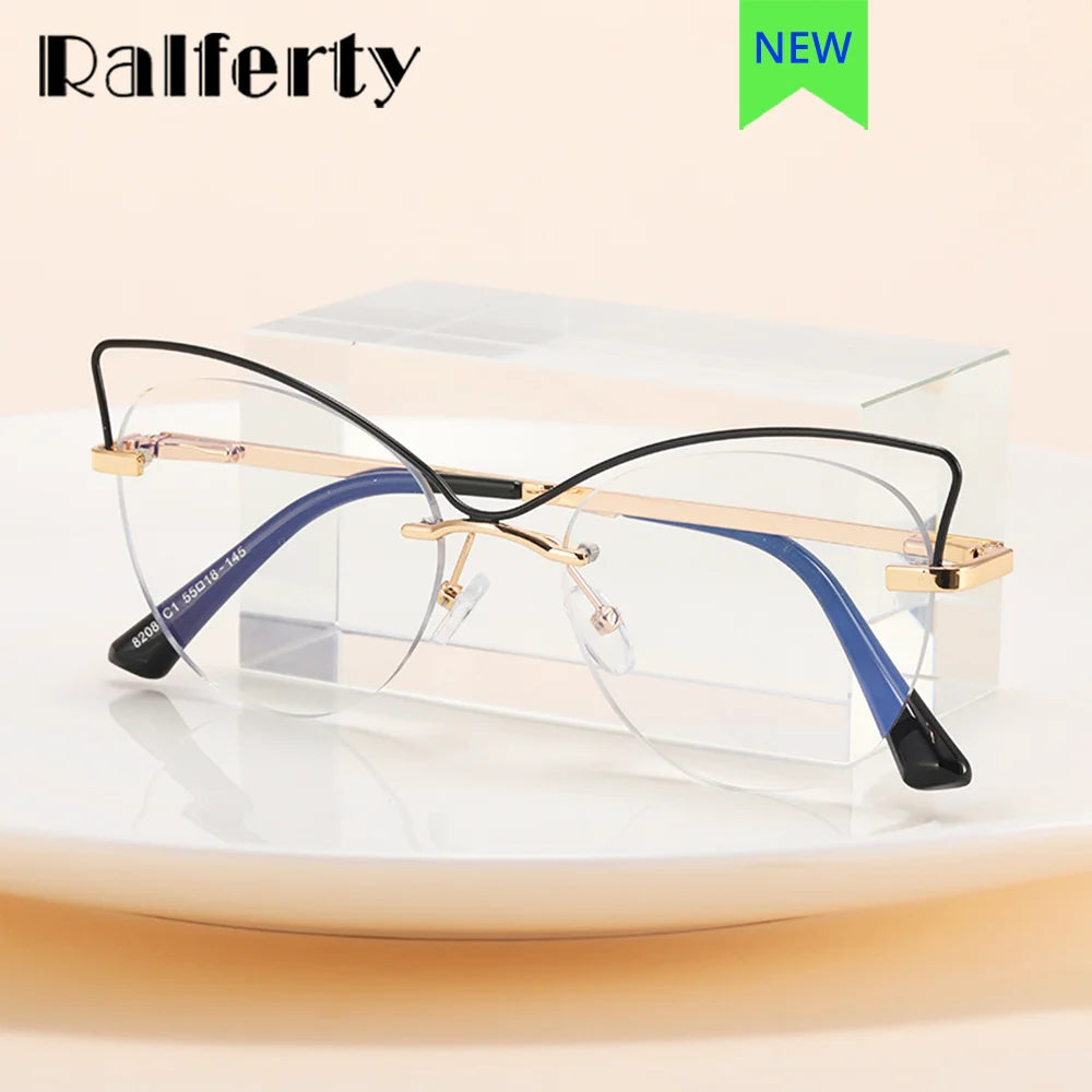 Ralferty Women's Semi Rim Square Cat Eye Alloy Eyeglasses R82081 Semi Rim Ralferty   