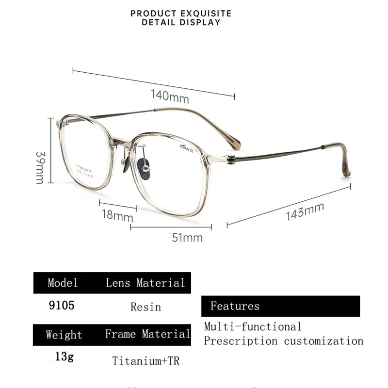 Kocolior Unisex Full Rim Square Acetate Titanium Photochromic Reading Glasses 69105