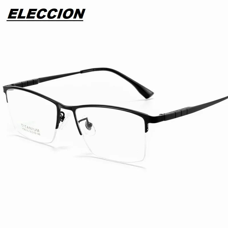 Eleccion Men's Semi Rim Square Titanium Eyeglasses 58010 Semi Rim Eleccion Black CHINA