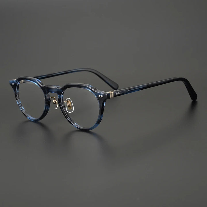 Black Mask Unisex Full Rim Flat Top Round Acetate Eyeglasses Nn014 Full Rim Black Mask Blue  