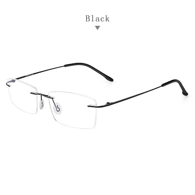 Hdcrafter Unisex Rimless Square Titanium Eyeglasses S8161 Rimless Hdcrafter Eyeglasses Black  
