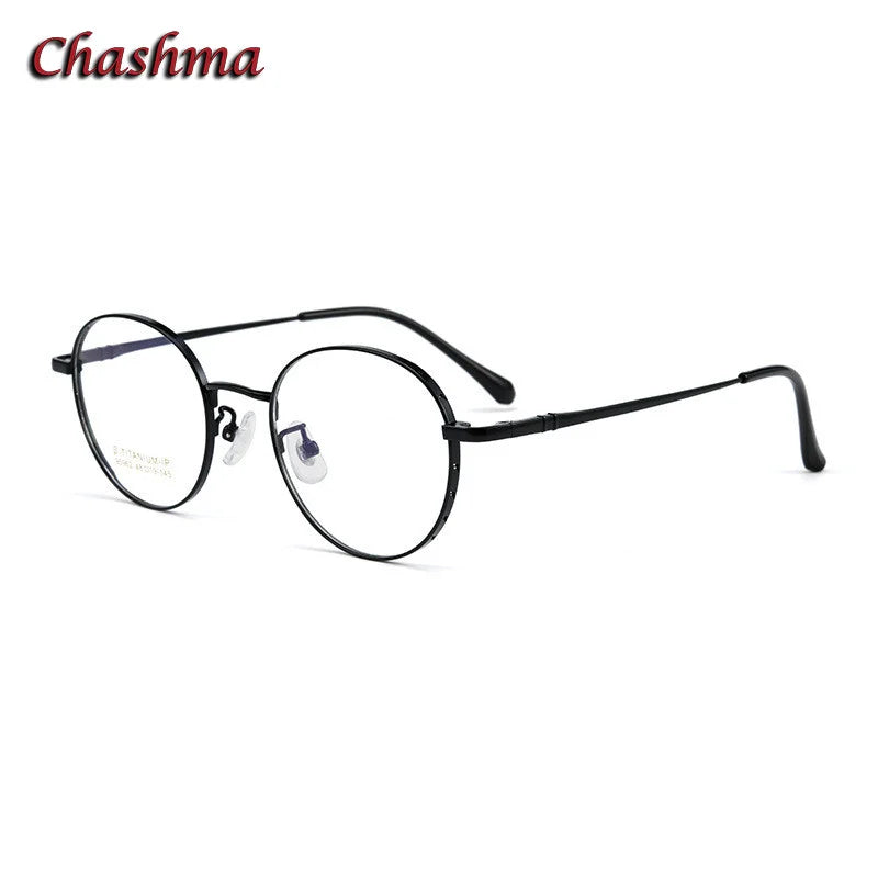 Chashma Ochki Unisex Full Rim Small Round Titanium Eyeglasses 95962 Full Rim Chashma Ochki Black  