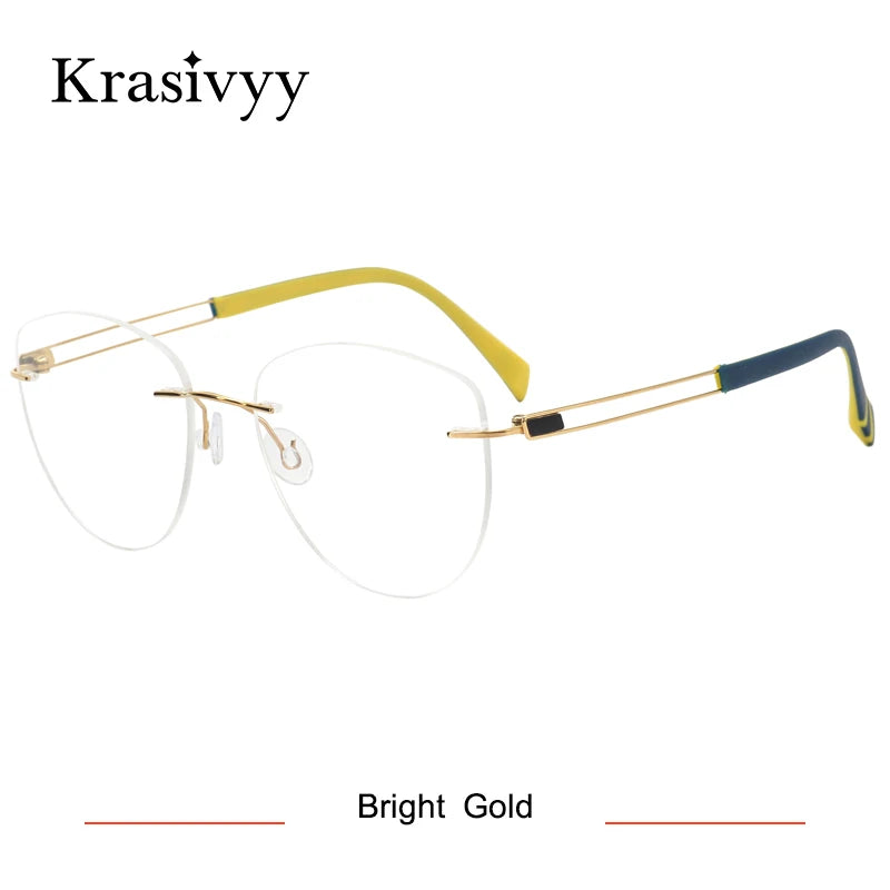 Krasivyy Women's Rimless Oval Cat Eye Titanium Eyeglasses 16078 Rimless Krasivyy Bright Gold  