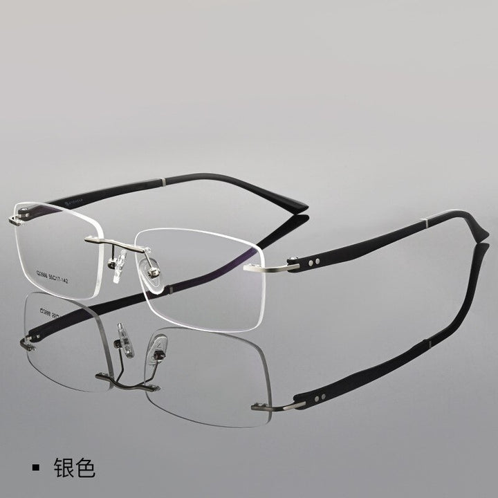 KatKani Men's Rimless Square Tr 90 Alloy Eyeglasses 2666 Rimless KatKani Eyeglasses Silver  