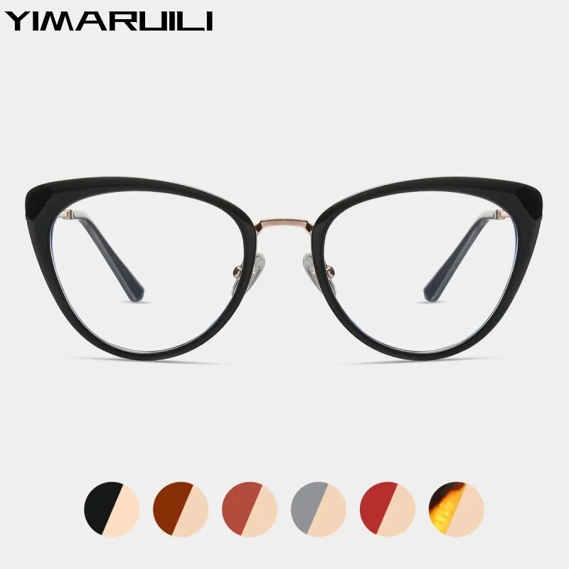 Yimaruili Women's Full Rim Cat Eye Alloy Eyeglasses 87007 Full Rim Yimaruili Eyeglasses   