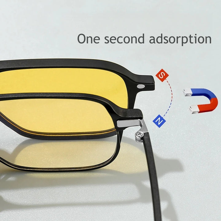 KatKani Men's Full Rim Double Bridge Square Aluminum Eyeglasses With Clip On Sunglasses 6656 Full Rim KatKani Eyeglasses   