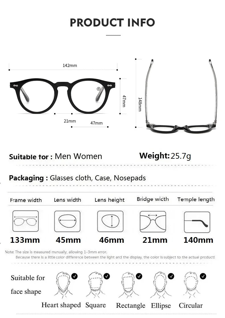 Bobbie Unisex Full Rim Oval Round Acetate Titanium Eyeglasses 765053