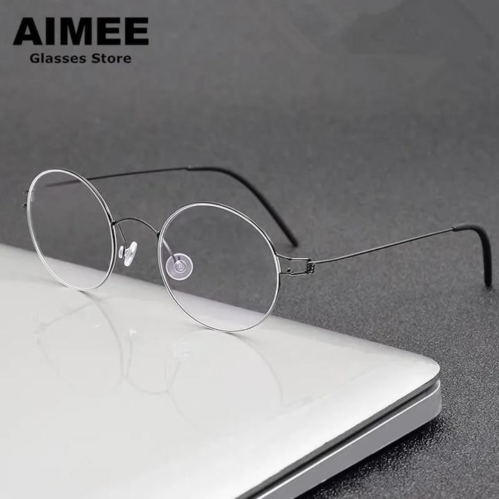 Aimee Women's Full Rim Round Screwless Titanium Eyeglasses 13120 Full Rim Aimee   