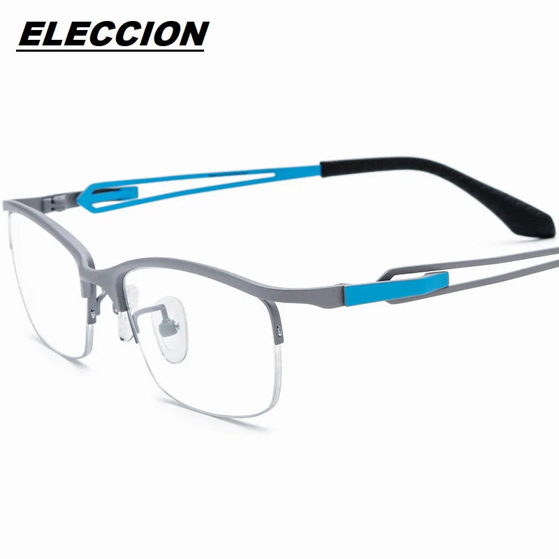 Eleccion Women's Semi Rim Square Titanium Eyeglasses 185867 Full Rim Eleccion Silver - Blue CHINA