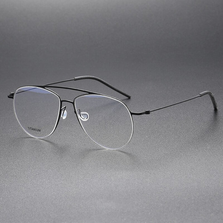 Aissuarvey Men's Full Rim Round Double Bridge Titanium Eyeglasses 554615 Full Rim Aissuarvey Eyeglasses Black CN 