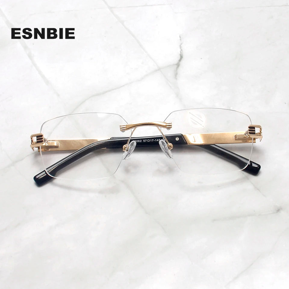 Esnbie Unisex Rimless Polygon Square Titanium Eyeglasses 243062