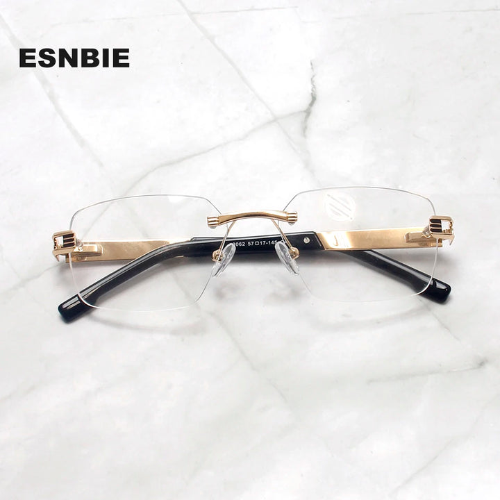 Esnbie Unisex Rimless Polygon Square Titanium Eyeglasses 243062