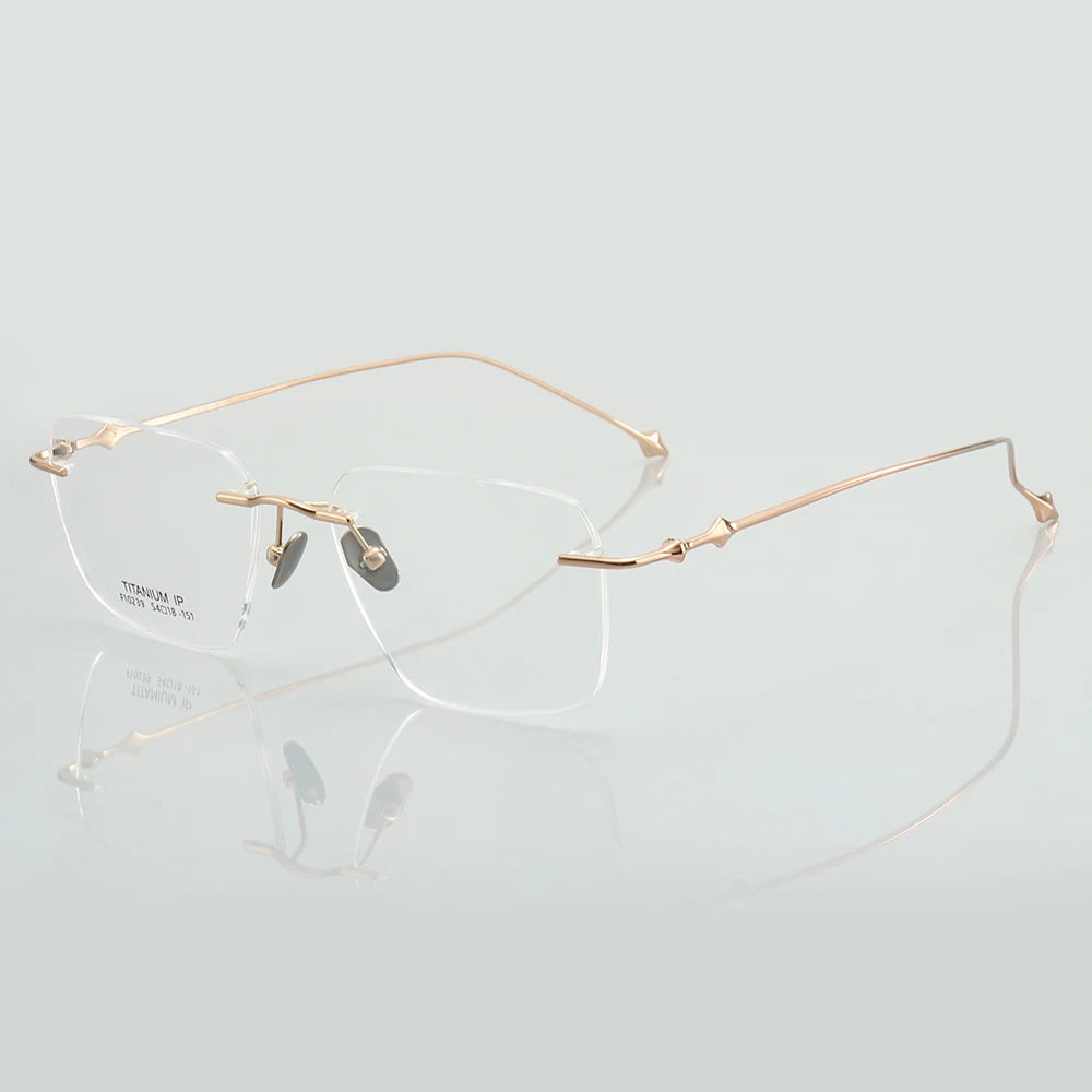 Muzz Unisex Rimless Square Titanium Eyeglasses 10239 Rimless Muzz Rose Gold