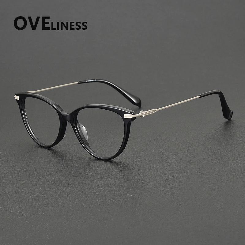 Oveliness Women's Full Rim Oval Cat Eye Acetate Titanium Eyeglasses 900001