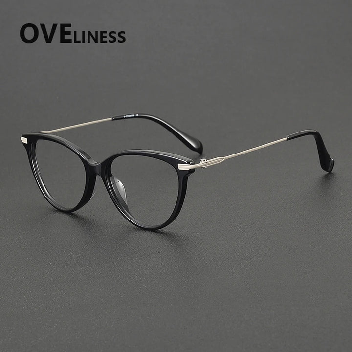 Oveliness Women's Full Rim Oval Cat Eye Acetate Titanium Eyeglasses 900001