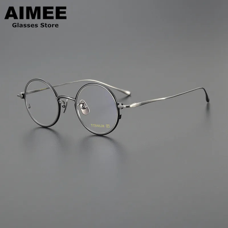 Aimee Unisex Full Rim Small Round Titanium Eyeglasses 4323 Full Rim Aimee Black-Gun  