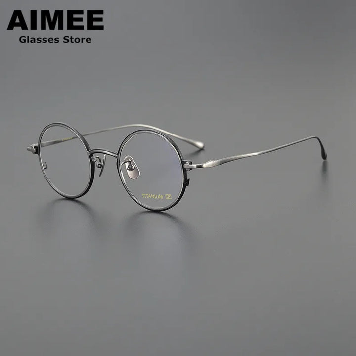 Aimee Unisex Full Rim Small Round Titanium Eyeglasses 4323 Full Rim Aimee Black-Gun  